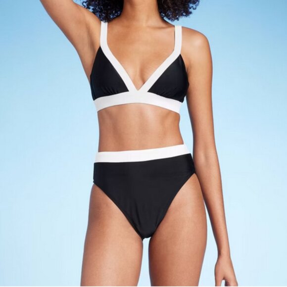 Women's High Waist Cheeky Wide Band Bikini Bottom - Shade & Shore™ Black XL 16 - Picture 4 of 6